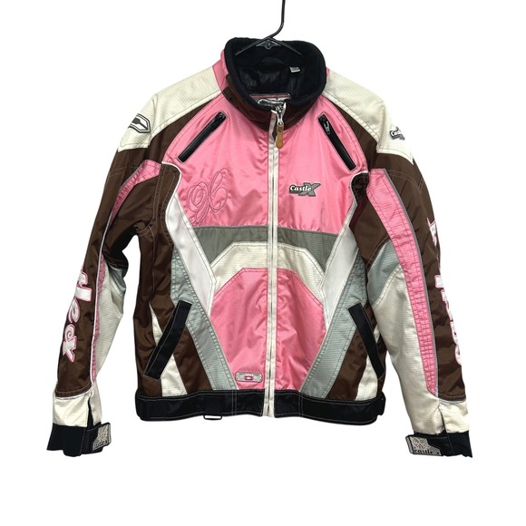 Castle X Snowmobile Motorcycle Jacket Pink Brown White Racing Womens M - Picture 1 of 16
